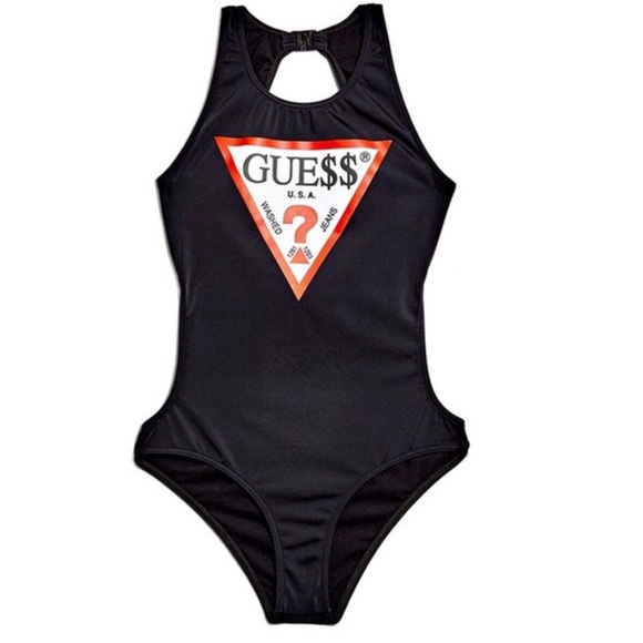 guess one piece logo swimsuit